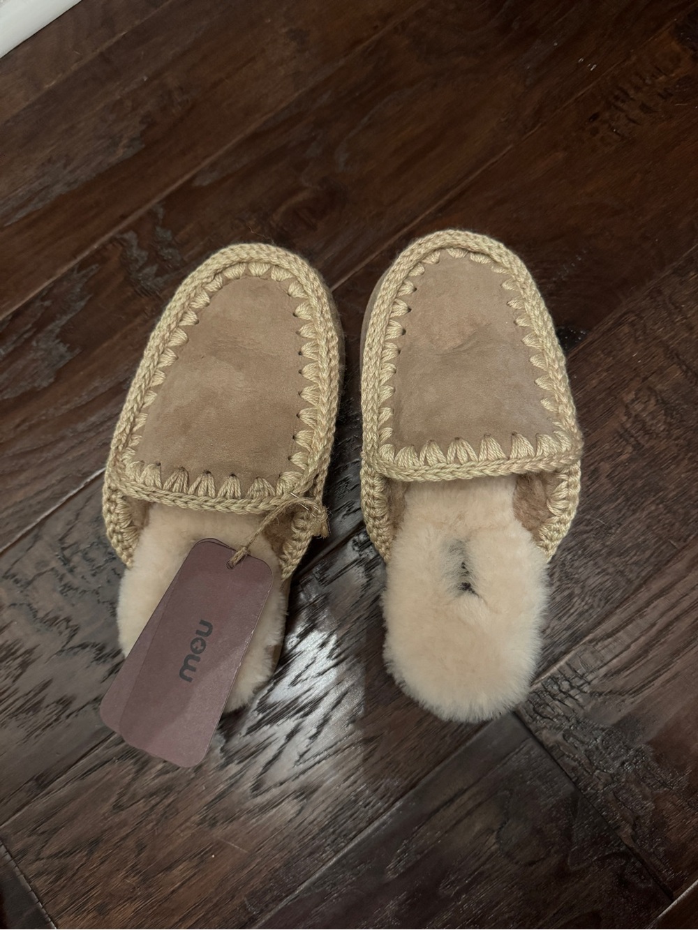 Mou Camel Suede Shearling-Lined Slip-On Clogs